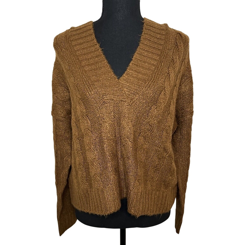 American Eagle Women's XS *NEW* Oversized Brown V-Neck Cable Knit Crop Sweater
